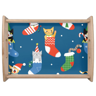Christmas Cartoon Cats Cute Pattern Serving Tray