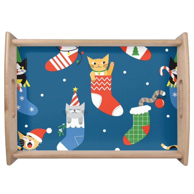 Christmas Cartoon Cats Cute Pattern Serving Tray (Front)