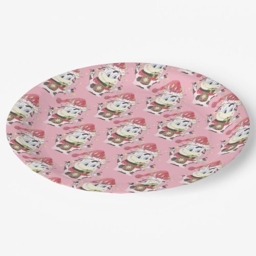 Christmas Cartoon Cow Pattern Pink Paper Plates