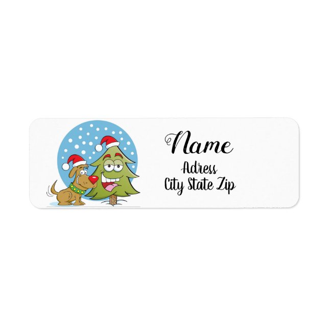 "CHRISTMAS CARTOON DOG & TREE " ADDRESS LABEL (Front)