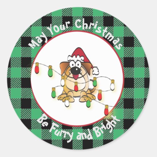 Christmas Cartoon Dog with Santa Hat Label