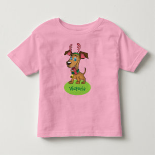 Christmas Cartoon Doggie with Child's Name Toddler T-shirt