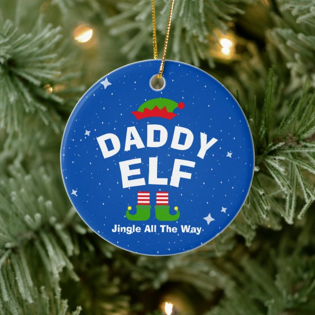 Christmas Cartoon Elf Custom Name and Phrase Ceramic Ornament (Tree)