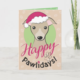 Christmas Cartoon fawn Iggy Dog Happy pawlidays Holiday Card