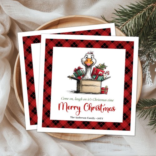 Christmas Cartoon Goose Humor Playful Napkins