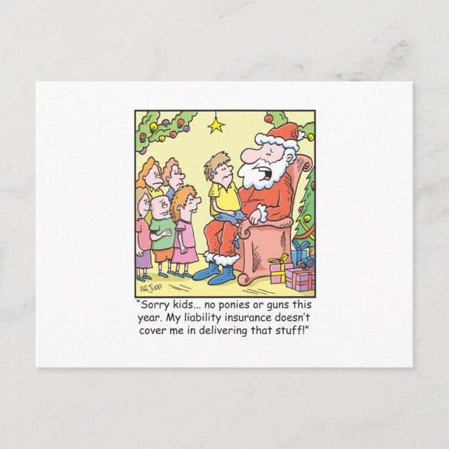Christmas Cartoon Insurance for Santa Claus Holiday Postcard (Front)