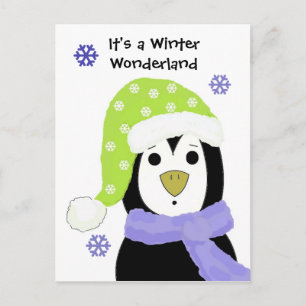 Christmas Cartoon Penguin Holiday Postcard