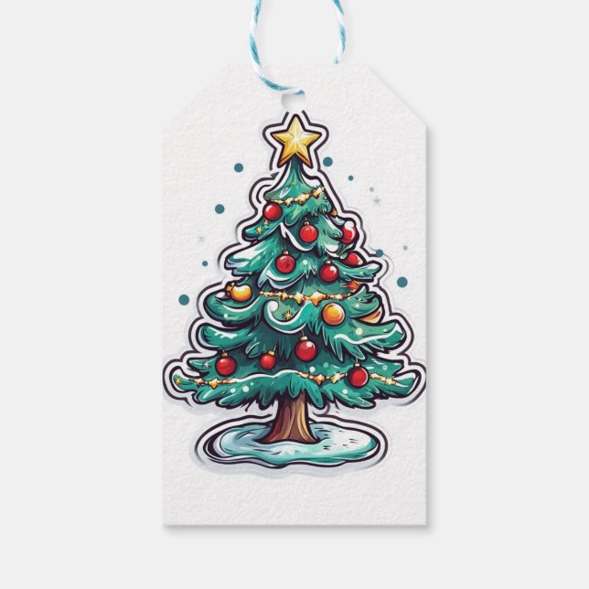 Christmas cartoon pine tree gift tags (Back)