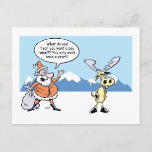 Christmas Cartoon Santa and Reindeer on Strike Holiday Postcard