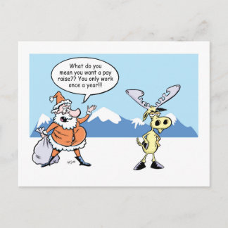 Christmas Cartoon Santa and Reindeer on Strike Holiday Postcard