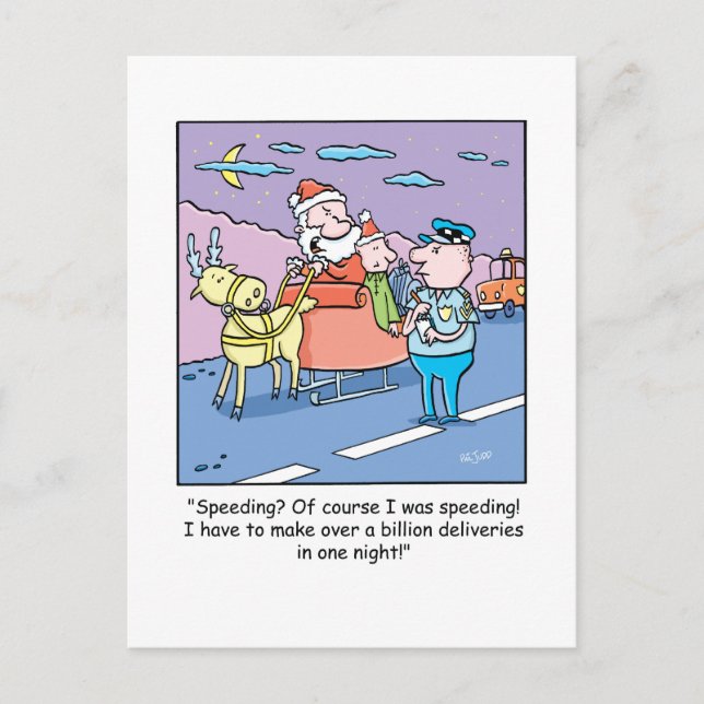 Christmas Cartoon Santa Caught Speeding Holiday Postcard (Front)