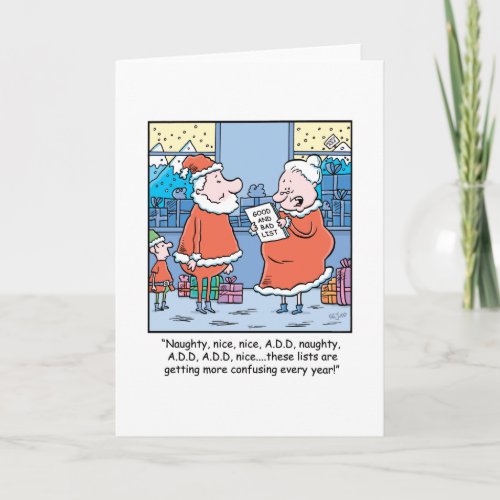 Christmas Cartoon Santas Good and Bad list Holiday Card