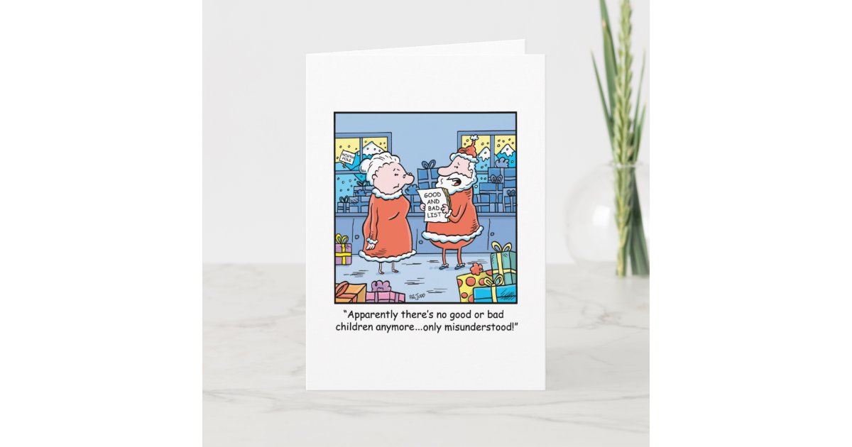 Christmas Cartoon Santas Good and Bad List Holiday Card | Zazzle