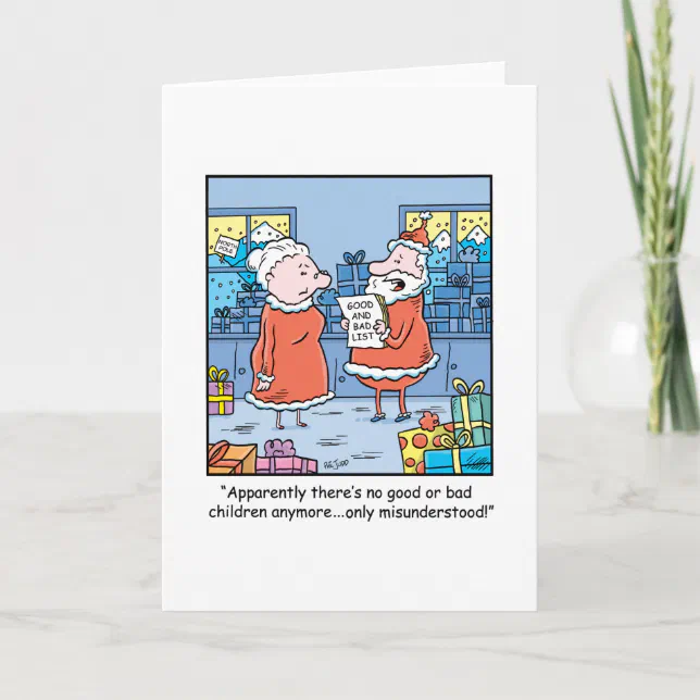 Christmas Cartoon Santas Good and Bad List Holiday Card | Zazzle