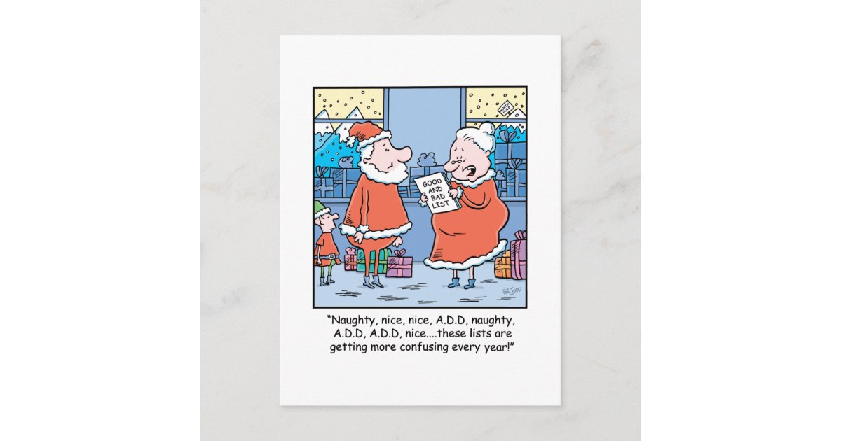 Christmas Cartoon Santa's Good and Bad list. Holiday Postcard | Zazzle