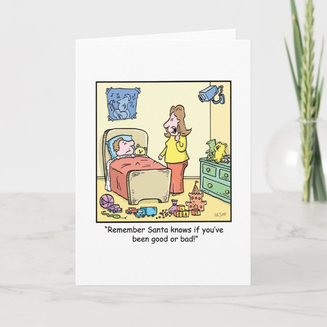 Christmas Cartoon Santa's Watching Holiday Card (Front)