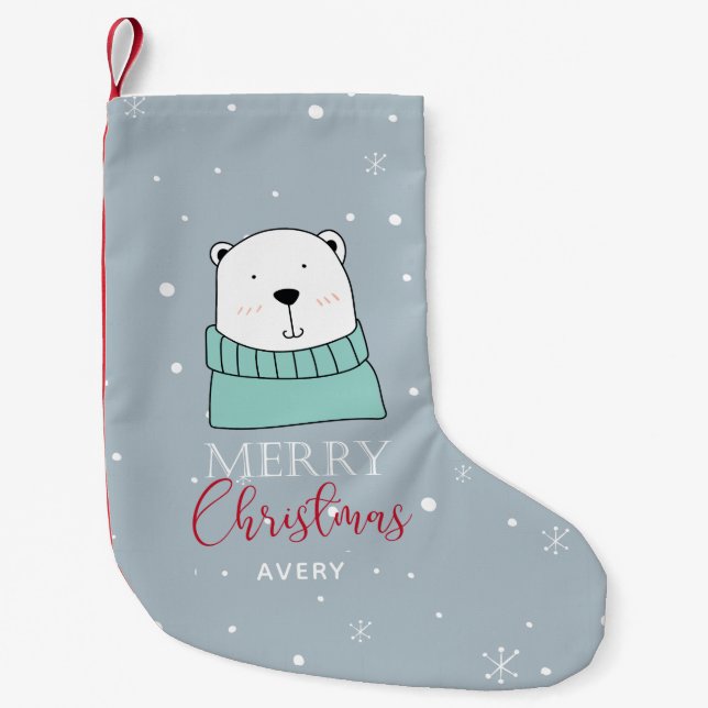 Christmas Cartoon style Bear Personalized Small Christmas Stocking (Front)