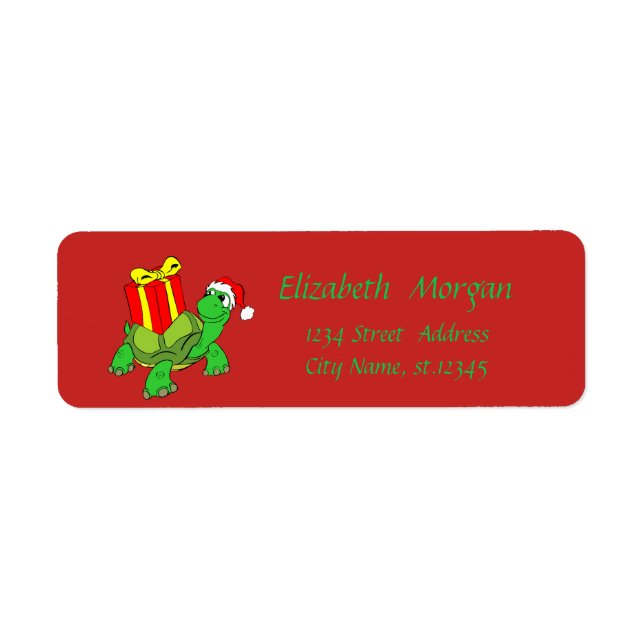 Christmas ,Cartoon Turtle,Santa Hat,Present Label (Front)
