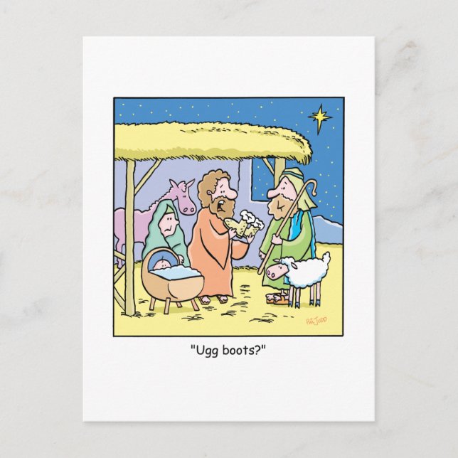 Christmas Cartoon Ugg Boots Holiday Postcard (Front)