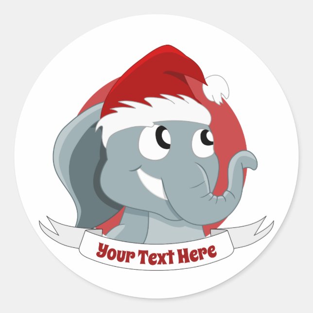 Christmas cartoon with a cute elephant classic rou classic round sticker (Front)