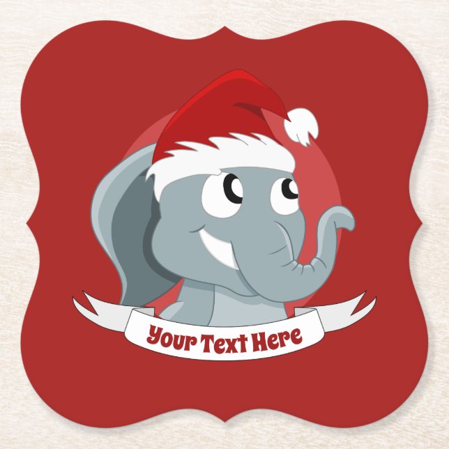 Christmas cartoon with a cute elephant paper coast coaster (Front)