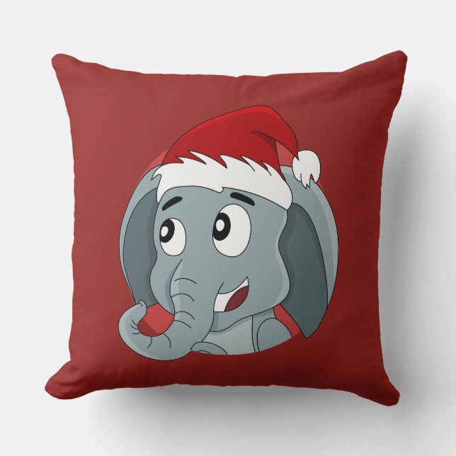 Christmas cartoon with a cute elephant throw pillo pillow (Front)