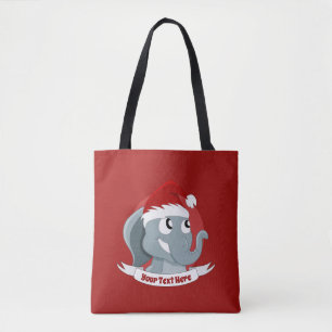 Christmas cartoon with a cute elephant tote bag