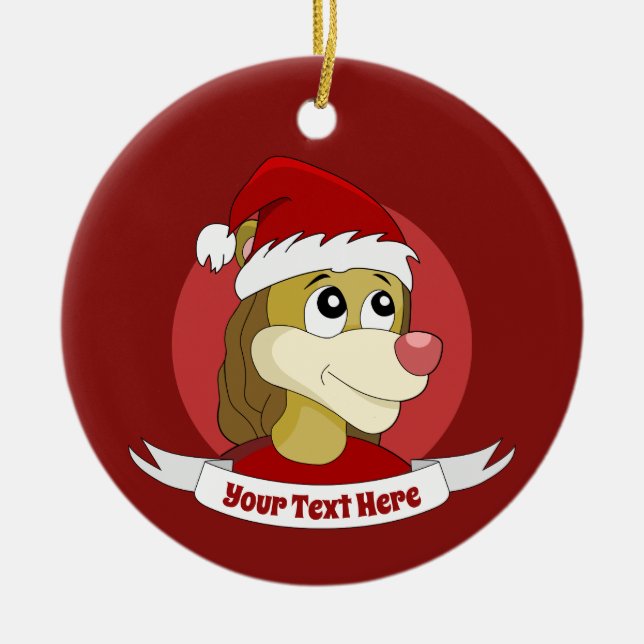 Christmas cartoon with a cute lion ceramic ornamen ornament (Front)