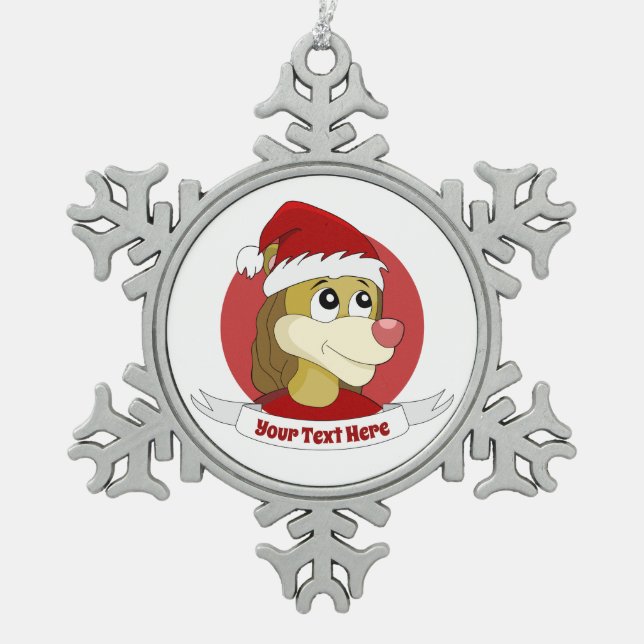 Christmas cartoon with a cute lion snowflake pewte snowflake pewter christmas ornament (Front)