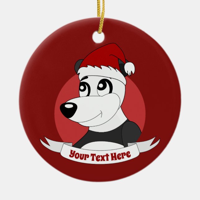 Christmas cartoon with cute panda bear ceramic orn ceramic ornament (Front)