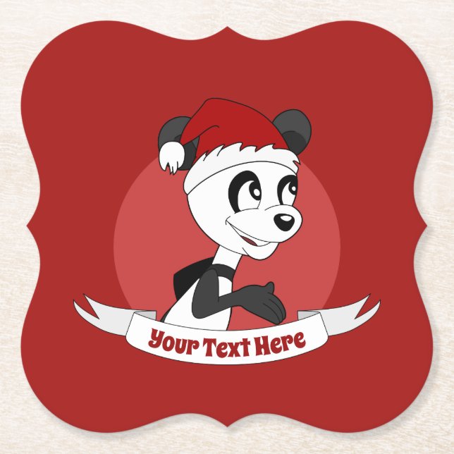 Christmas cartoon with cute panda bear paper coast paper coaster (Front)