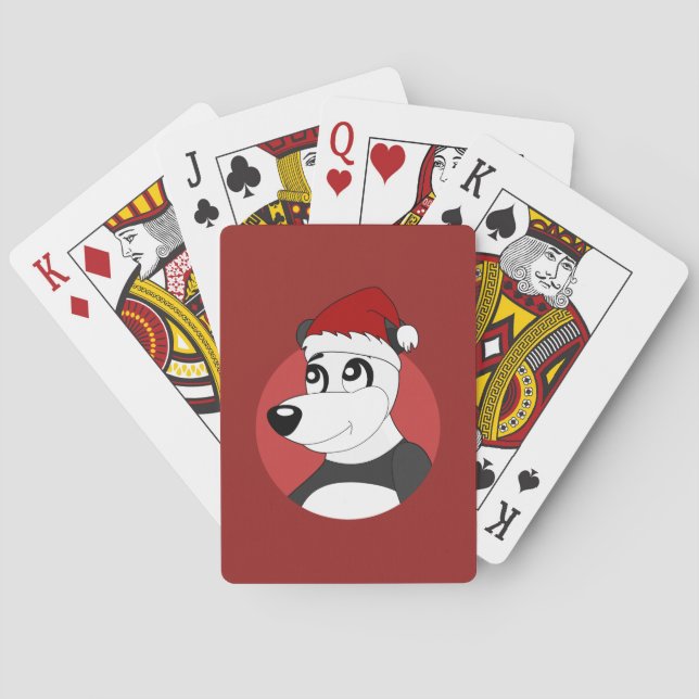 Christmas cartoon with cute panda bear playing car poker cards (Back)