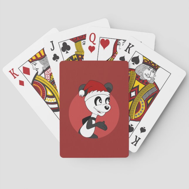 Christmas cartoon with cute panda bear playing car poker cards (Back)