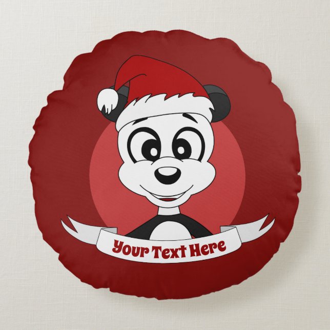 Christmas cartoon with cute panda bear round pillo round pillow (Front)