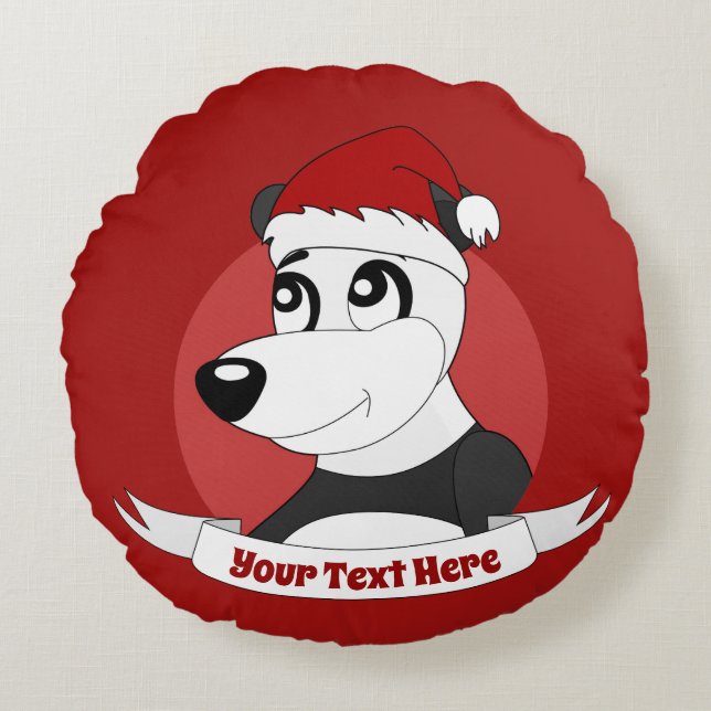 Christmas cartoon with cute panda bear round pillo round pillow (Front)