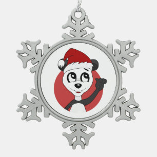 Christmas cartoon with cute panda bear snowflake p snowflake pewter christmas ornament