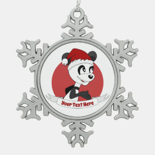 Christmas cartoon with cute panda bear snowflake p snowflake pewter christmas ornament