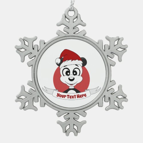Christmas cartoon with cute panda bear snowflake pewter christmas ornament