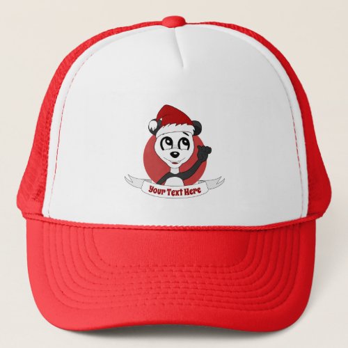 Christmas cartoon with cute panda bear trucker hat