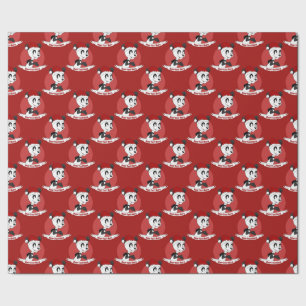 Christmas cartoon with cute panda bear wrapping pa wrapping paper