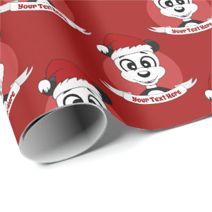 Christmas cartoon with cute panda bear wrapping pa wrapping paper
