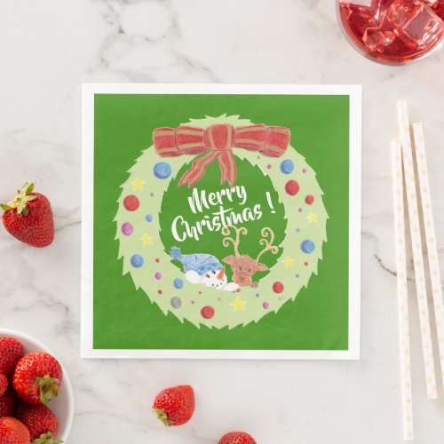 Christmas cartoon wreath paper napkins