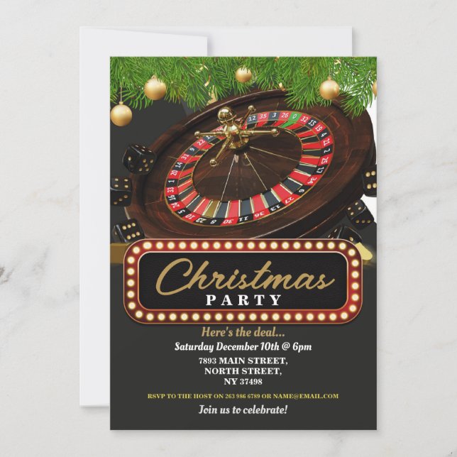 Christmas Casino Party Festive Black Jack  Invitation (Front)