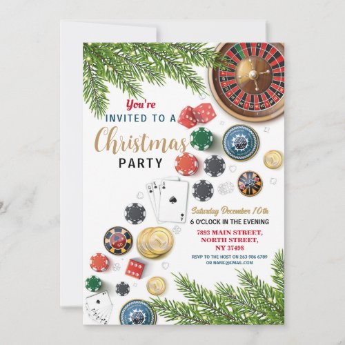 Christmas Casino Party Festive Roulette Vegas Invitation