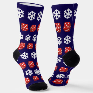 Christmas Casino Red Dice and Snowflakes Fun Socks
