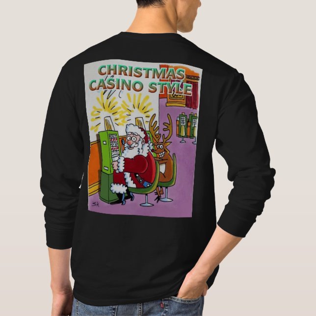 Christmas Casino Style long slv black shirt back (Back)