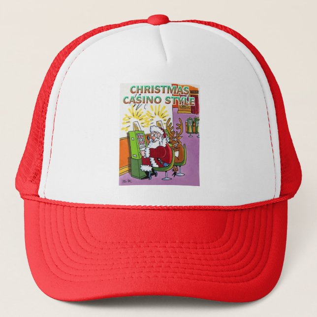 Christmas Casino Style red white foam trucker hat (Front)