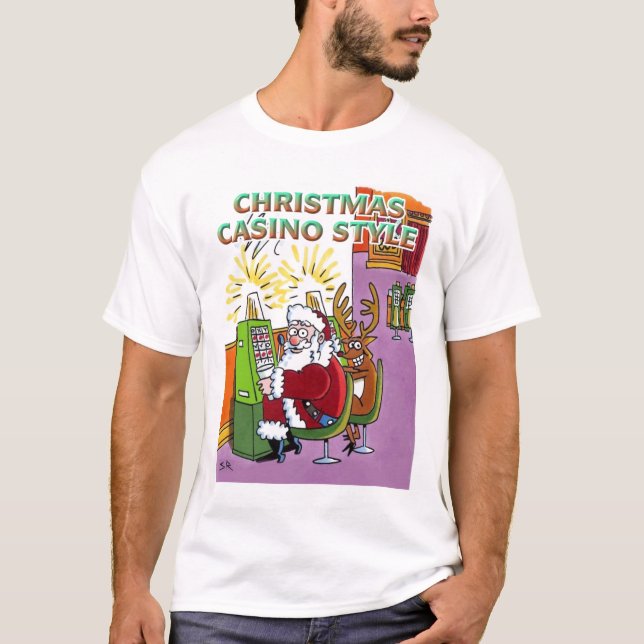 Christmas Casino Style white T-shirt (Front)