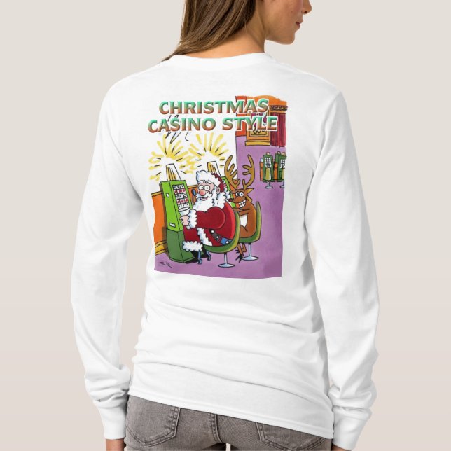 Christmas Casino Style women white long shirt back (Back)