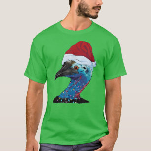 Christmas Cassowary Bird Santa Hat XMas Lights Cas T-Shirt